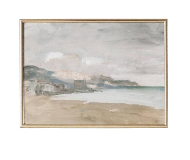 Blue neutral vintage abstract coastal seascape wall art traditional home decor