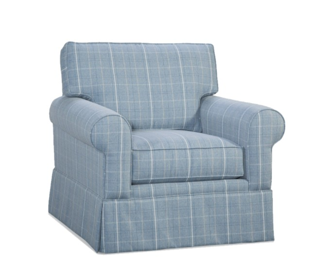Blue plaid swivel upholstered arm chair traditional home furniture