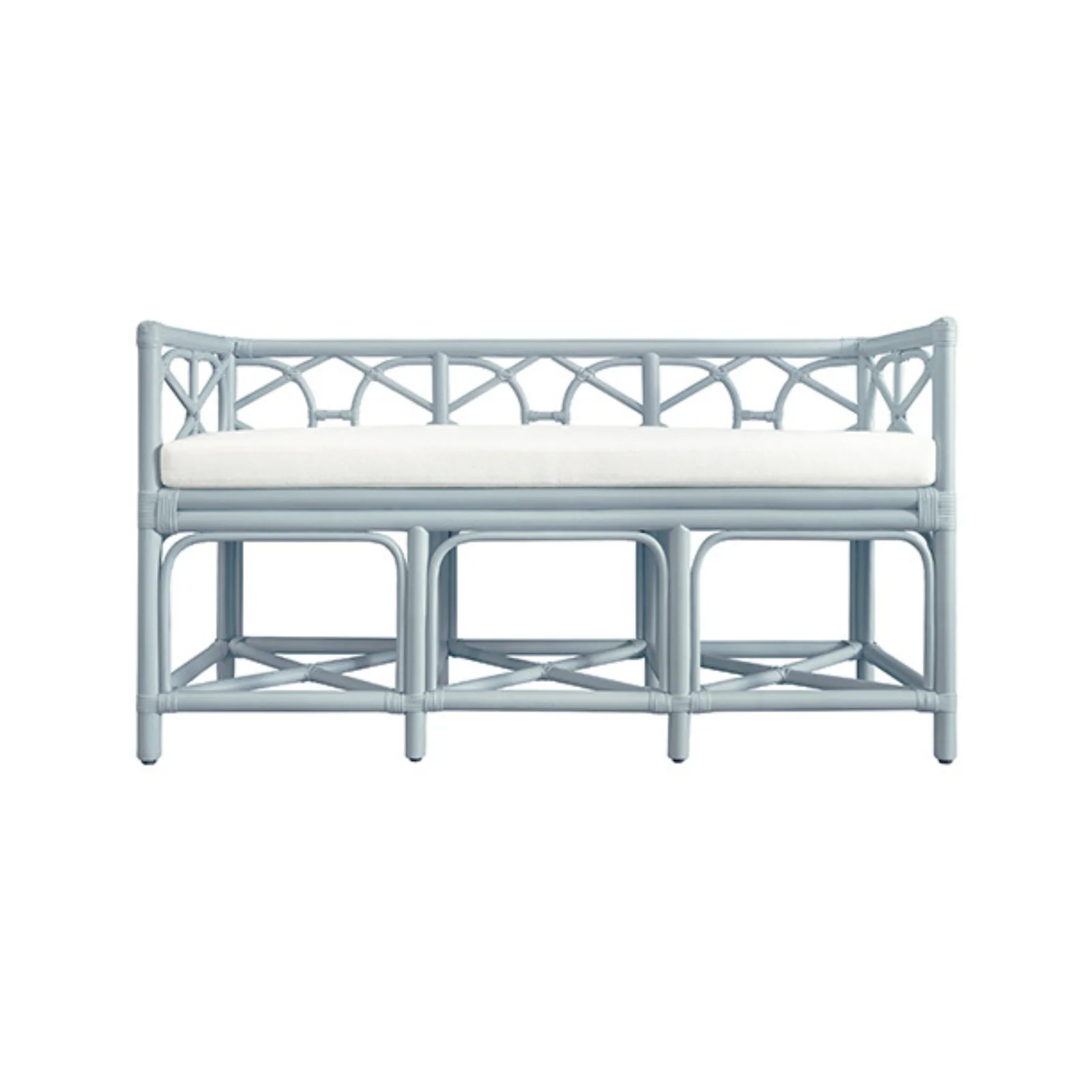 light blue rattan bench with ivory cushion traditional coastal home decor