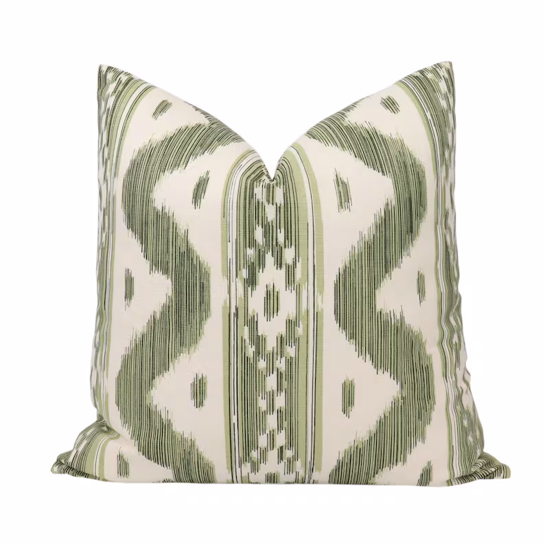 Quadrille bali hai green ikat throw pillow modern decor