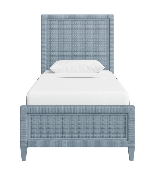 Blue woven rattan twin bed traditional coastal home furniture