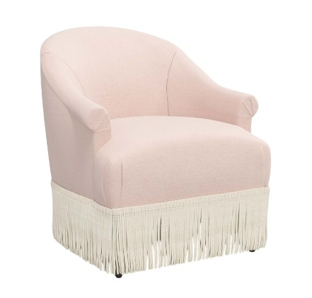 Pale pink fringed armchair girls bedroom traditional coastal home decor