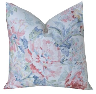 Pink and blue large floral print throw pillow traditional home decor