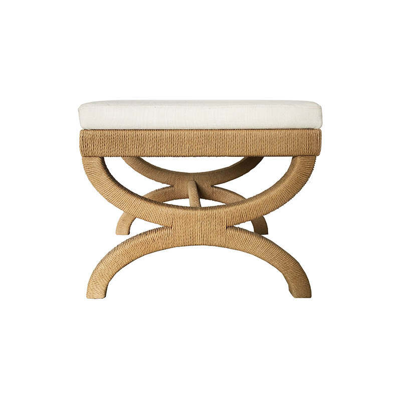 Rope rattan hourglass ottoman traditional coastal home decor