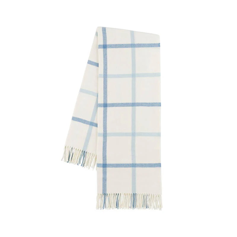 Cream and blue plaid throw blanket